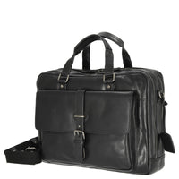 Leonhard Heyden Roma - Maletín 2 compartimentos con bolsillo frontal de cuero 15" 41 cm (negro)