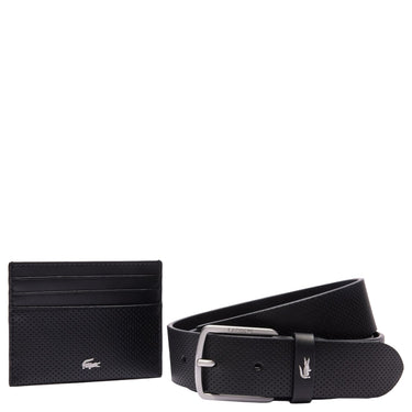 Lacoste Accessoire Geschenkset - Kreditkartenetui 6 Karten und Ledergürtel (Color: black, Tamaño: 95 cm)