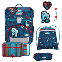 Scout Neo Exclusivo LED - Set de Mochila Escolar 4 piezas (Unicornio Blanco)
