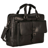 Leonhard Heyden Roma - Maletín 2 compartimentos con bolsillo frontal de cuero 15" 41 cm (negro)