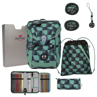 DerDieDas ErgoFlex Easy Exklusiv Superflash - Schulranzen Set 5 tlg. 950g (Super Truck) - Markenkoffer