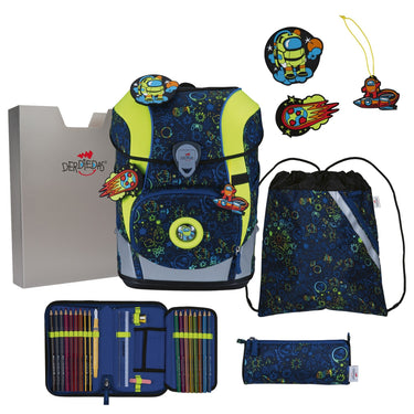 DerDieDas ErgoFlex Tiny - Schulranzen Set 5tlg. 900g (Neon Crazy) - Markenkoffer