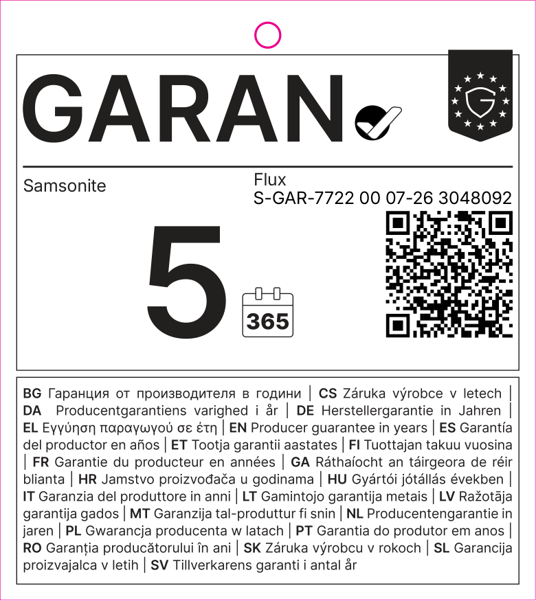 Etiqueta GARAN de la UE: garantía del productor en años: 5 – Samsonite