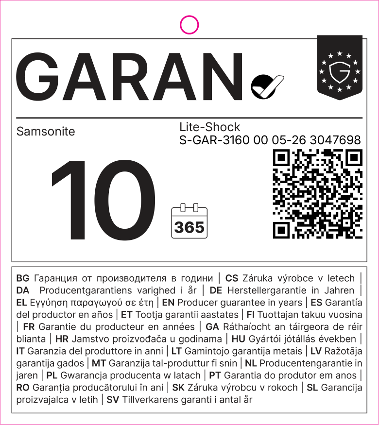 Etiqueta GARAN de la UE: garantía del productor en años: 10 – Samsonite