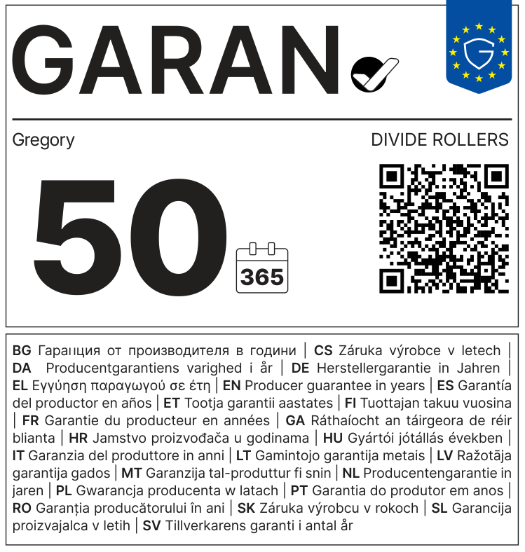 Etiqueta GARAN de la UE: garantía del productor en años: 50 – Gregory
