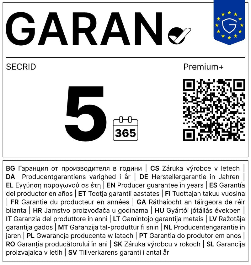 Etiqueta GARAN de la UE: garantía del productor en años: 5 – Secrid