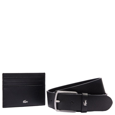 Lacoste Accessoire Geschenkset - Kreditkartenetui 6cc und Gürtel Leder (black, 115 cm) - Markenkoffer