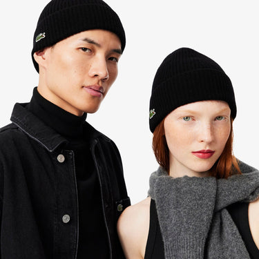 Lacoste Unisex Beanie - Mütze aus gerippter Wolle (black) - Markenkoffer