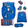 Scout Alpha Exklusiv Superflash - Set de mochila escolar 4 piezas (Blue Dino)