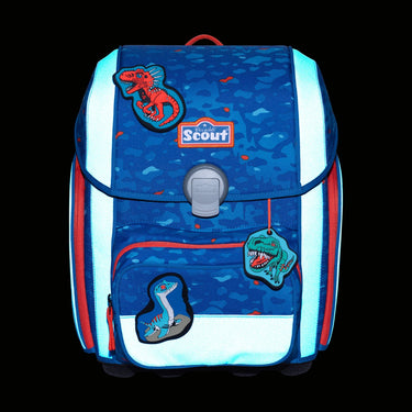 Scout Genius Exklusiv Superflash - Schulranzen Set 4tlg. (Blue Dino) - Markenkoffer